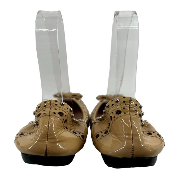 Miu Miu Flat Shoes Beige Leather Pointed Toe Bow Studded Flats Size 37 E… - Picture 5 of 11